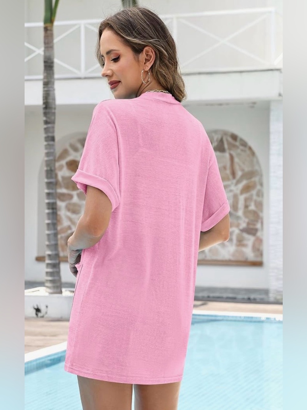 Light Pink Open-Front Short Sleeve Cardigan with two front pockets Large - Picture 2 of 3